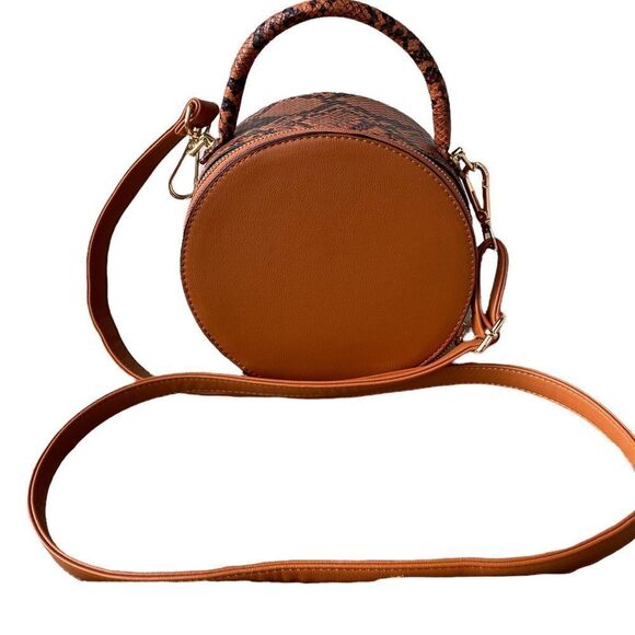 Snake Print Brown Circle Hard Case Clutch Adjustable Crossbody Purse - Picture 1 of 4